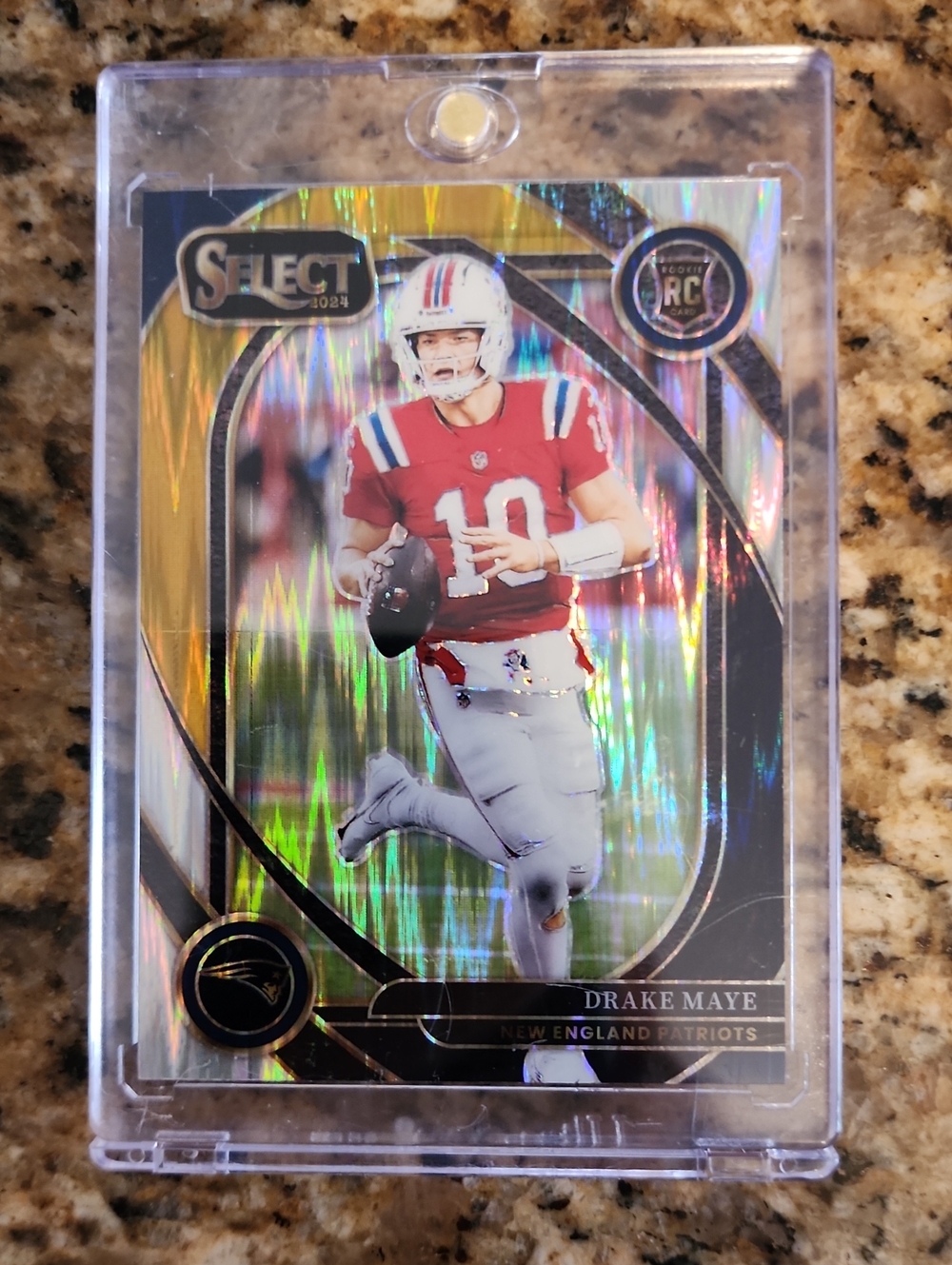 Drake Maye Shimmer Panini Select Football Card - Black and Gold Patriots Back